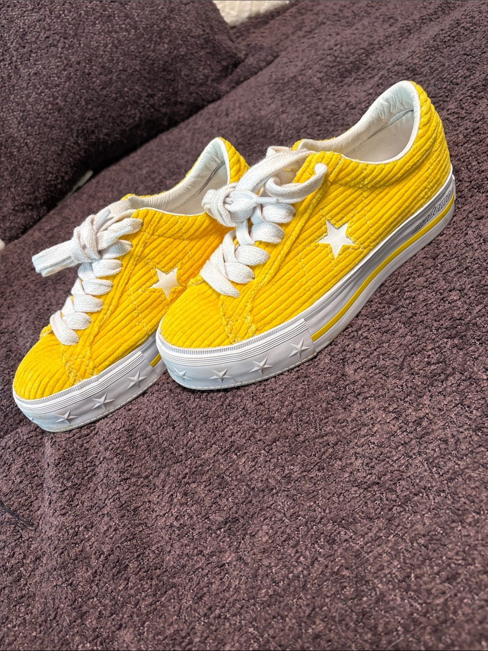 Converse MadeMe Yellow Corduroy Low-Top Sneakers with White Star